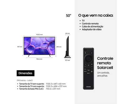 Smart TV 50'' Samsung Crystal 4K UHD HDR 3 HDMI 1 USB Wi-fi U8600F (UN50U8600FGXZD)
