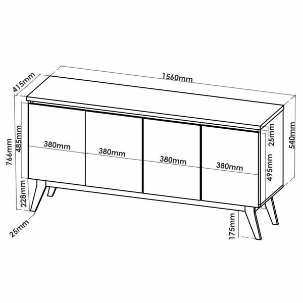 Buffet Aparador 4 Portas Mdp/mdf Mel Off White 156cm Eifel Mel/off White