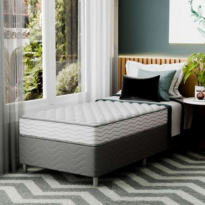 Cama Box Com Colchão Solteiro Howie Espuma D33 (17x88x188) Branco E Cinza