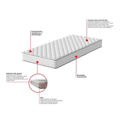 Cama Box Com Colchão Solteiro Howie Espuma D33 (17x88x188) Branco E Cinza