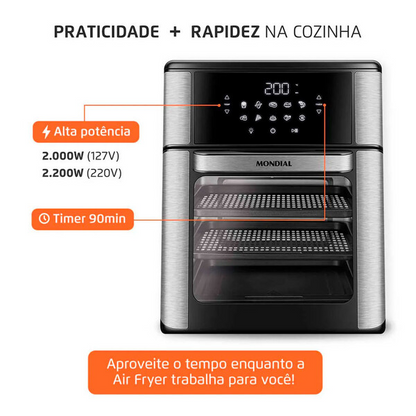 Fritadeira Air Fryer Forno Oven 12l Mondial Afon-12l-bi 2000w 127V