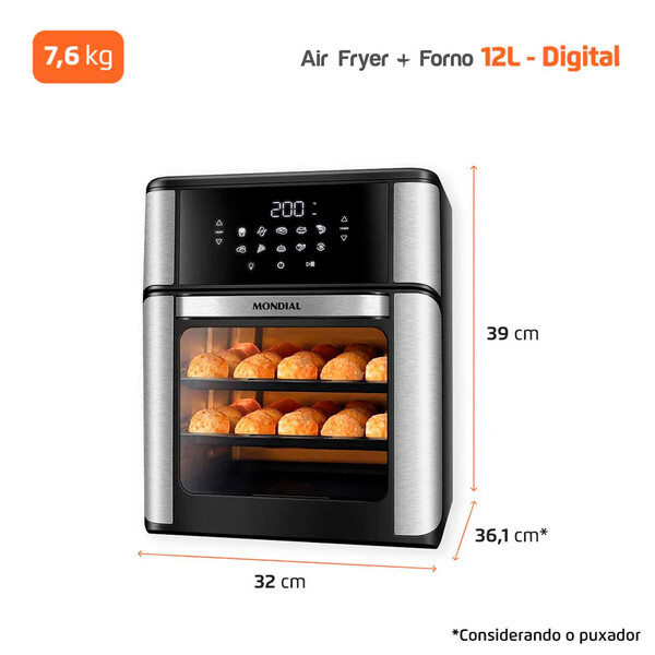 Fritadeira Air Fryer Forno Oven 12l Mondial Afon-12l-bi 2000w 220v