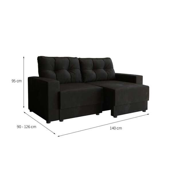 Sofá 2 Lugares Retrátil Lubeck Suede Preto 140 Cm