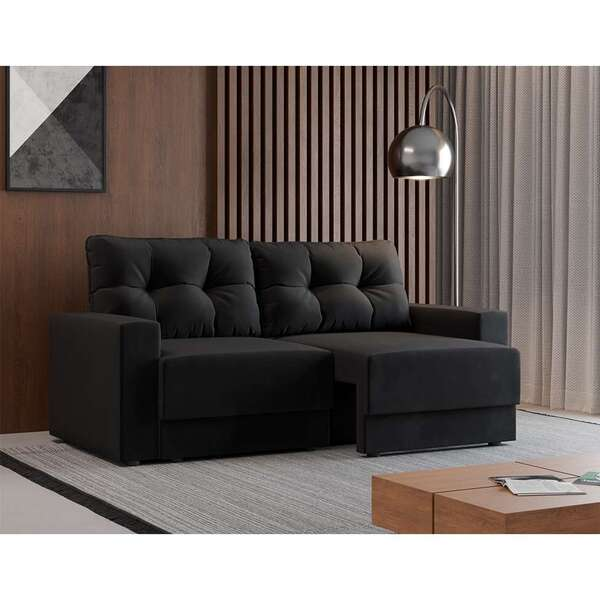 Sofá 2 Lugares Retrátil Lubeck Suede Preto 140 Cm